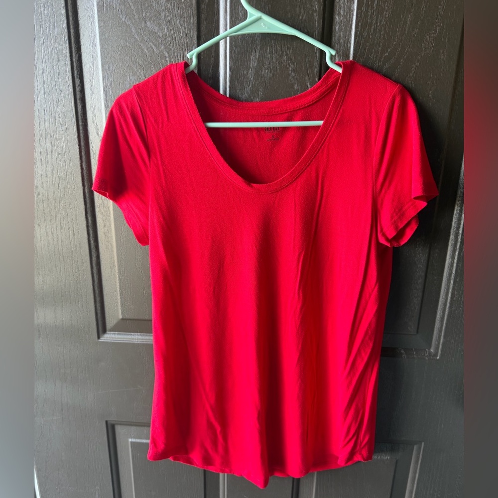 Red V-Neck Women's Top